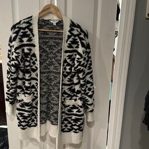 Fuzzy black and White long cardigan